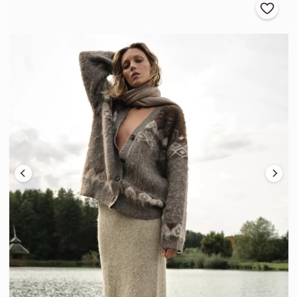 Zara Brown & Cream Fuzzy Knit V-Neck Cardigan